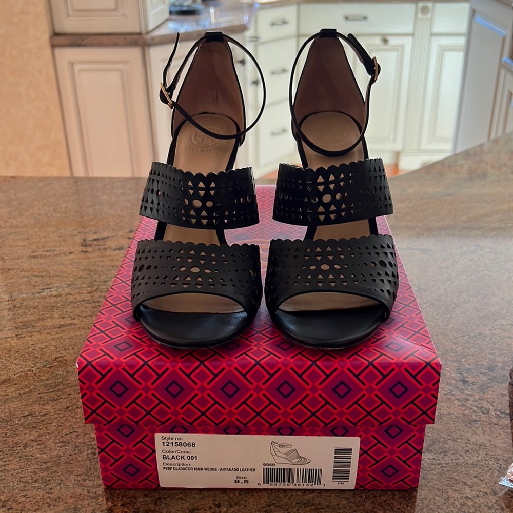 Tory Burch Gladiator 85mm Wedge Heel Perforated Antanado Leather